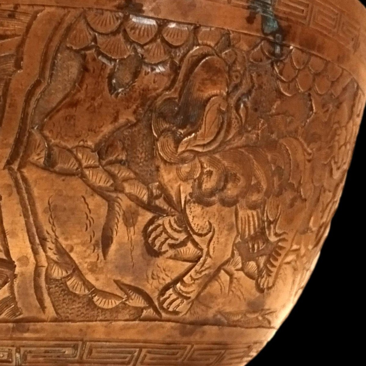 Bol, 26 cm, bronze doré de style Ming Xuande, XIXème, symboles de bons augures-photo-7