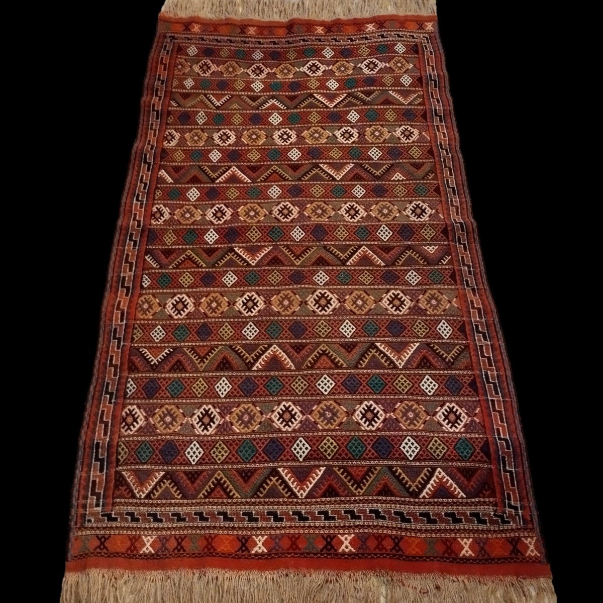 Tapis Kurde, 135 x 280 cm, laine nouée main façon Soumak, 1970 - 1980, parfait état,  Kurdistan