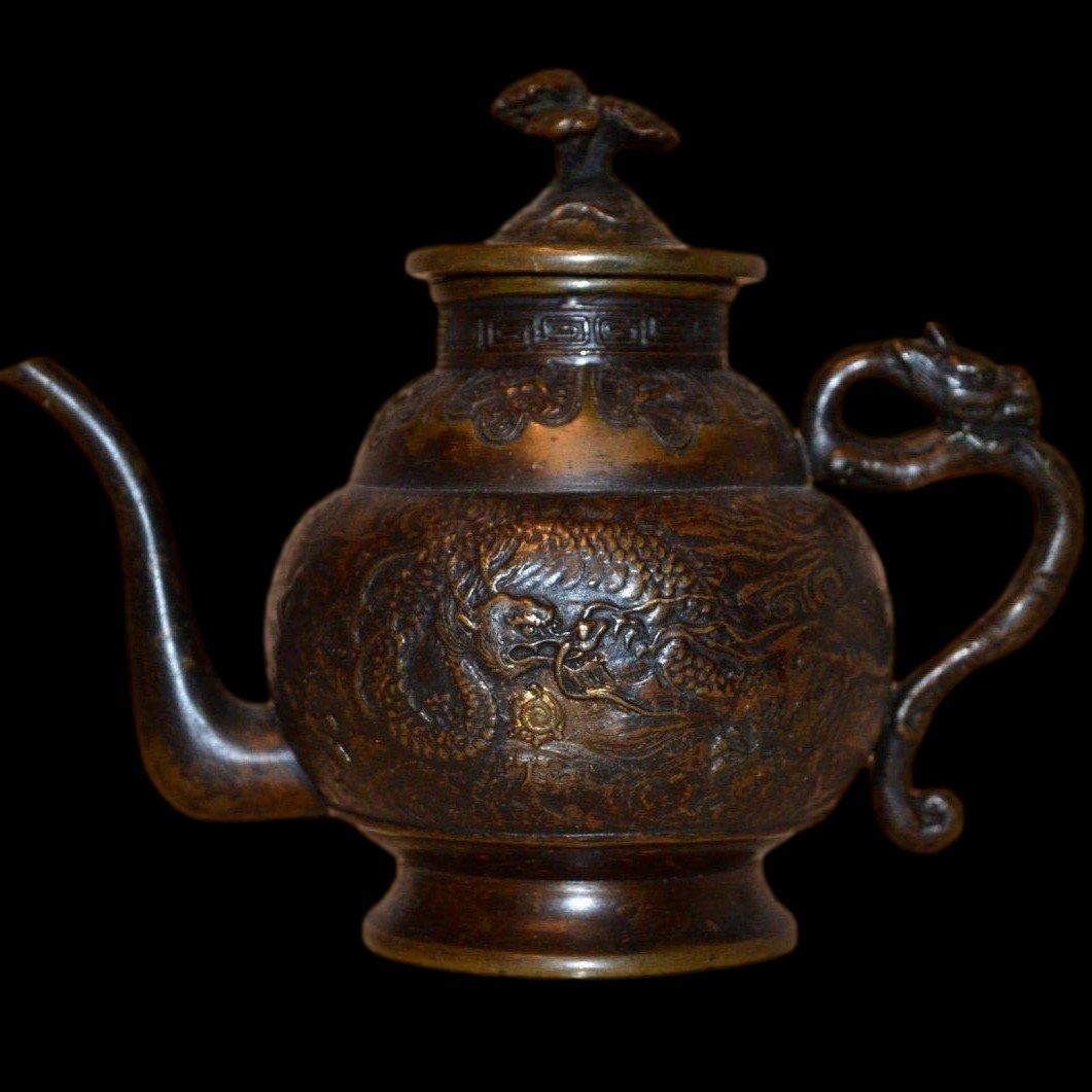 Théière au dragon, bronze, signée, chine fin du XIXème siècle