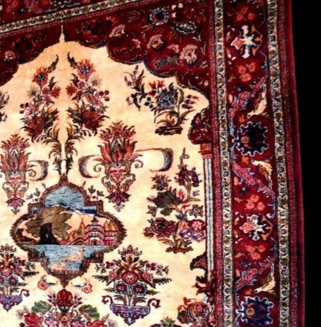 Tapis Kashan, 146 x 192 cm, paysage, laine kork nouée main, Iran vers 1980 en parfait état-photo-3