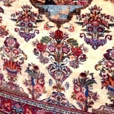 Tapis Kashan, 146 x 192 cm, paysage, laine kork nouée main, Iran vers 1980 en parfait état-photo-3