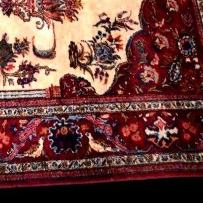 Tapis Kashan, 146 x 192 cm, paysage, laine kork nouée main, Iran vers 1980 en parfait état-photo-4