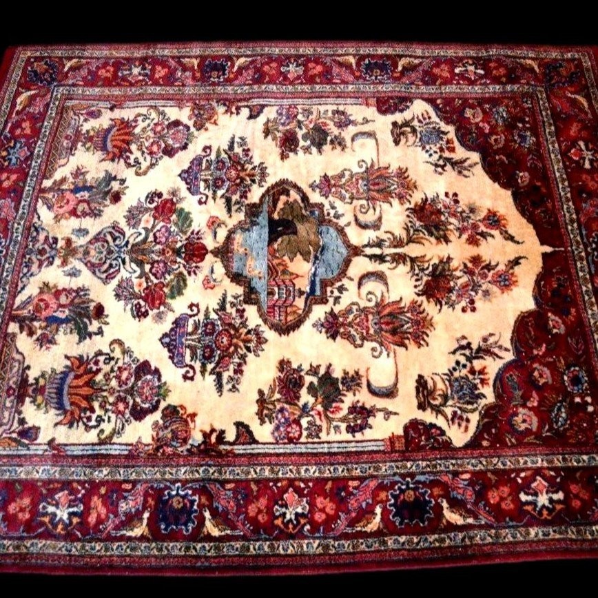 Tapis Kashan, 146 x 192 cm, paysage, laine kork nouée main, Iran vers 1980 en parfait état-photo-6