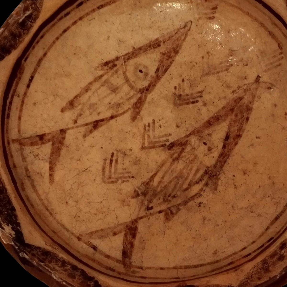 Round Hollow Dish, Berber, Primitive Fish Decoration, Terracotta, Kabylie, Late 19th Century, Early 20th Century-photo-2