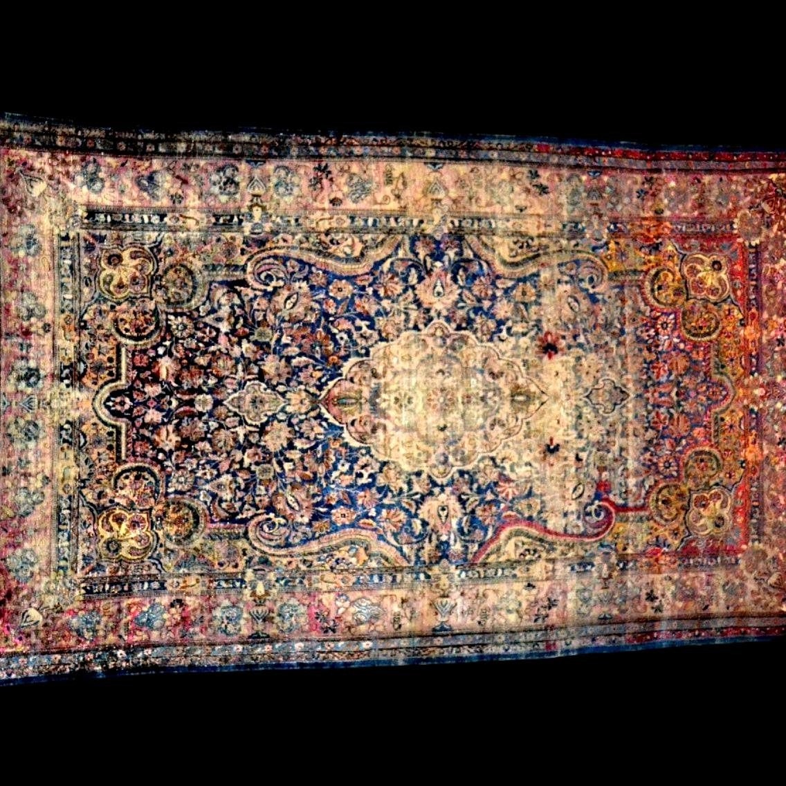 Tapis Kashan, Kadjar, soie sur soie, 126 x 208 cm, noué main en Iran, Perse, XIXème siècle-photo-2