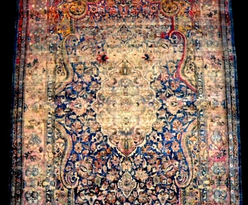 Tapis Kashan, Kadjar, soie sur soie, 126 x 208 cm, noué main en Iran, Perse, XIXème siècle-photo-3