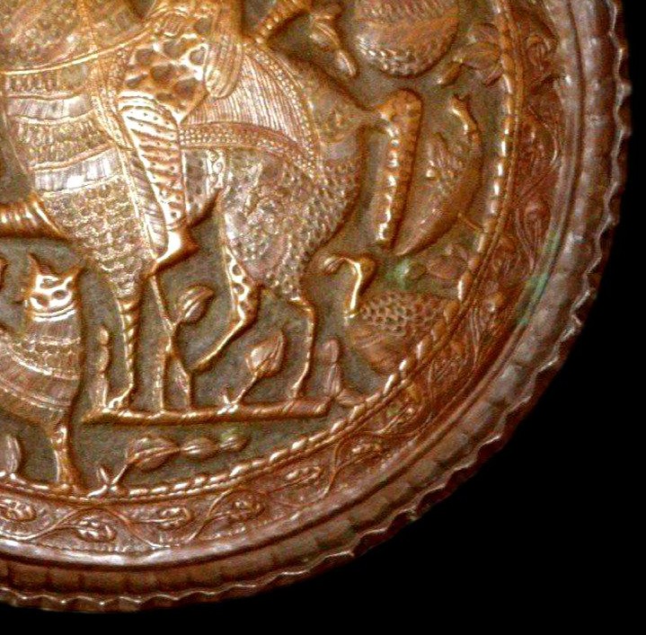 Antique Collector's Tray In Embossed Brass, Persia, 19th Century-photo-1