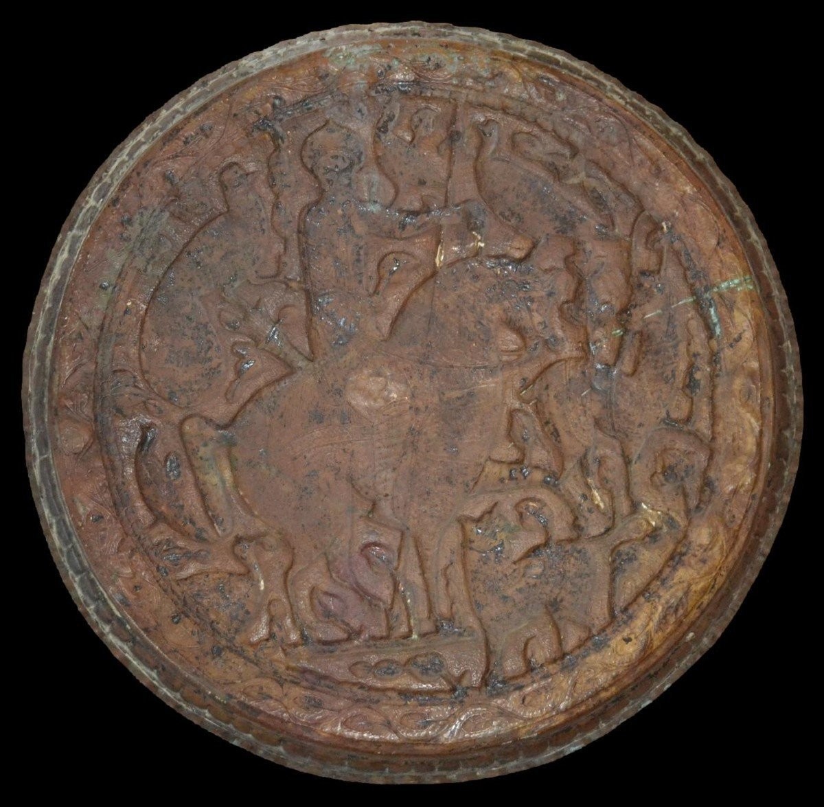 Antique Collector's Tray In Embossed Brass, Persia, 19th Century-photo-3