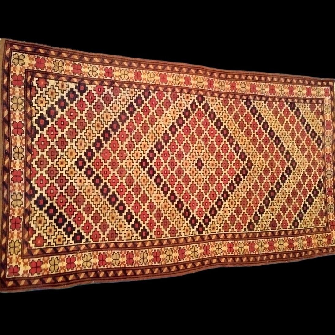 Tapis Afghan à fleurs stylisées, 100 x 175 cm, tissé vers 1950, région de Bam, très bon état-photo-2