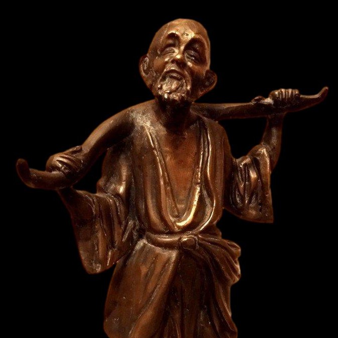 Importante statue Chine ou Vietnam, ancienne, bronze, porteur d'eau, 1900 - 1920.-photo-2