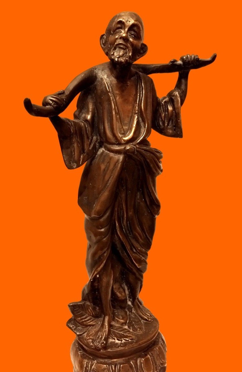 Importante statue Chine ou Vietnam, ancienne, bronze, porteur d'eau, 1900 - 1920.-photo-7