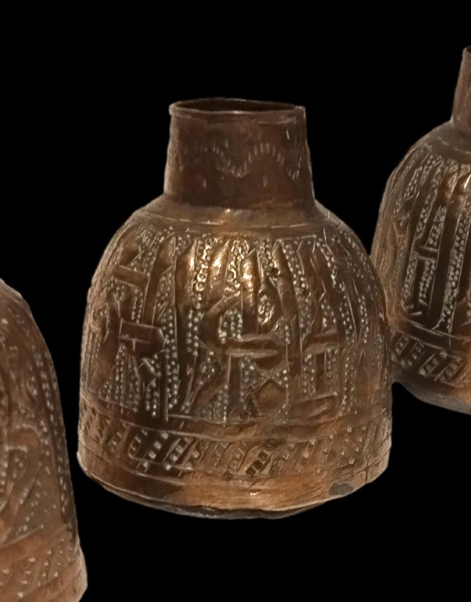 Three Flasks, Brass, Calligraphy, Middle East, 1920-1930-photo-4