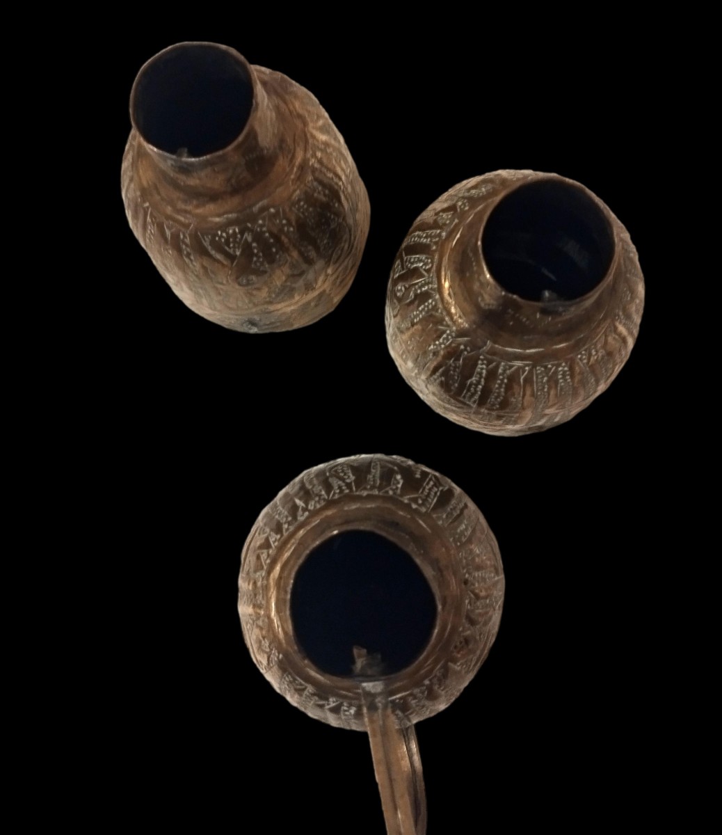 Three Flasks, Brass, Calligraphy, Middle East, 1920-1930-photo-2