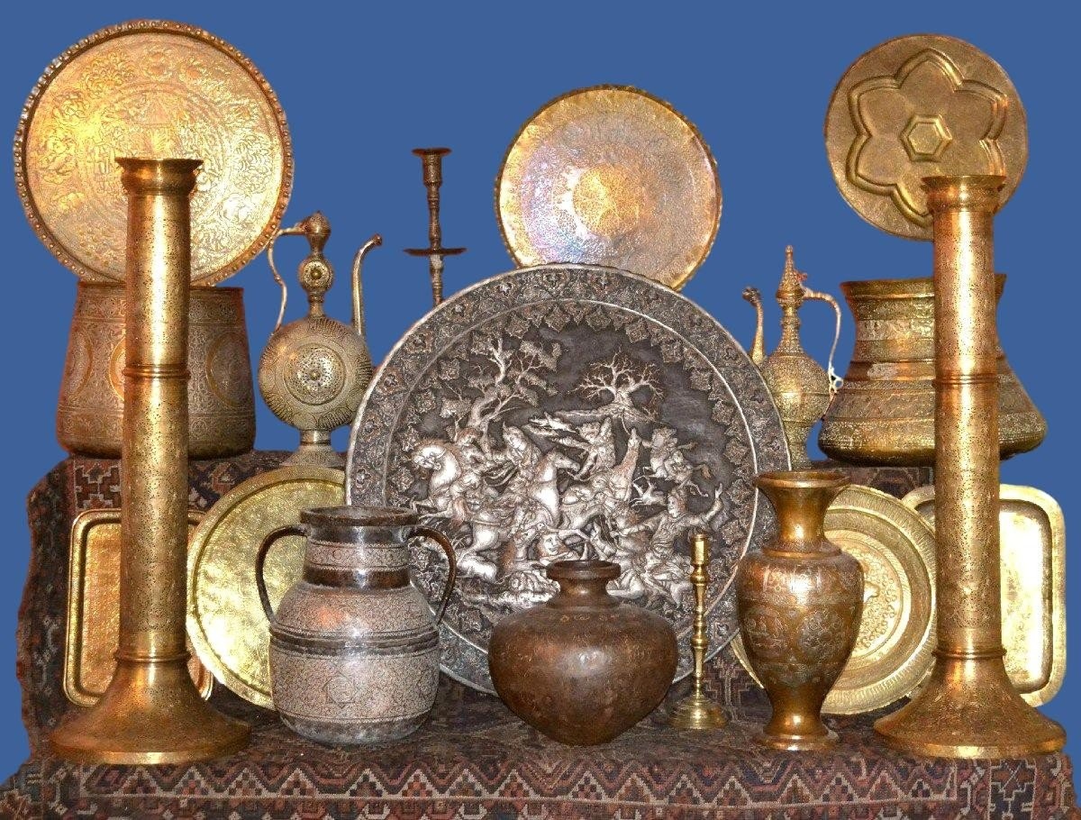 Plateau à thé, Art ottoman, XIXème siècle , diam 49 cm, décor de tulipes sur cuivre, gravé main-photo-5