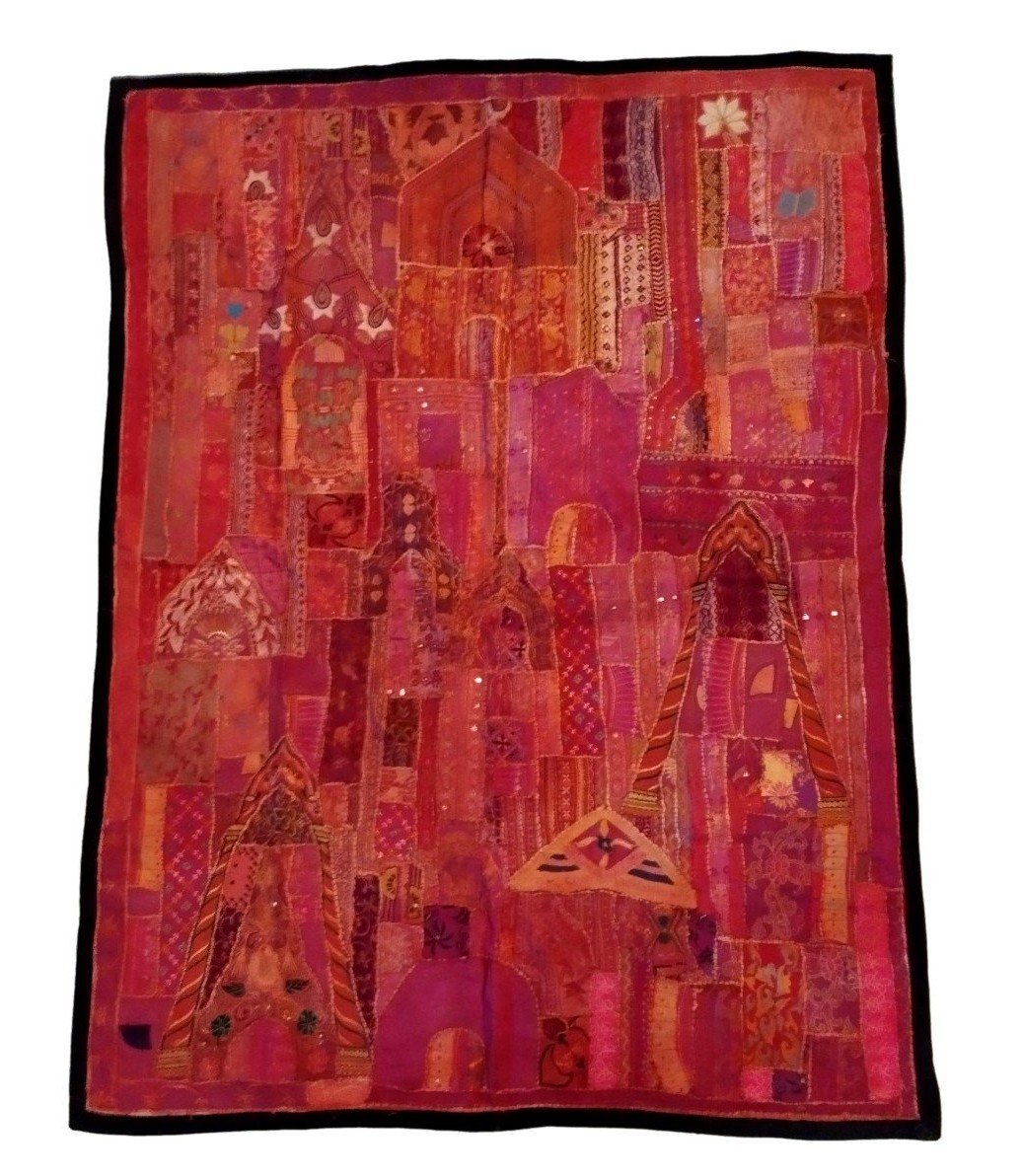 Antique Sheesha, Mirror Embroidery, 156 X 208 Cm, Gujarat, India, 1970, Very Good Condition-photo-3