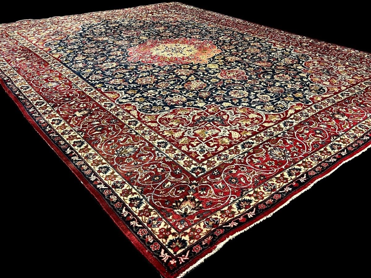 Isfahan Rug, 298 Cm X 384 Cm, Hand-knotted Kork Wool, Iran, Persia, Circa 1950-photo-3