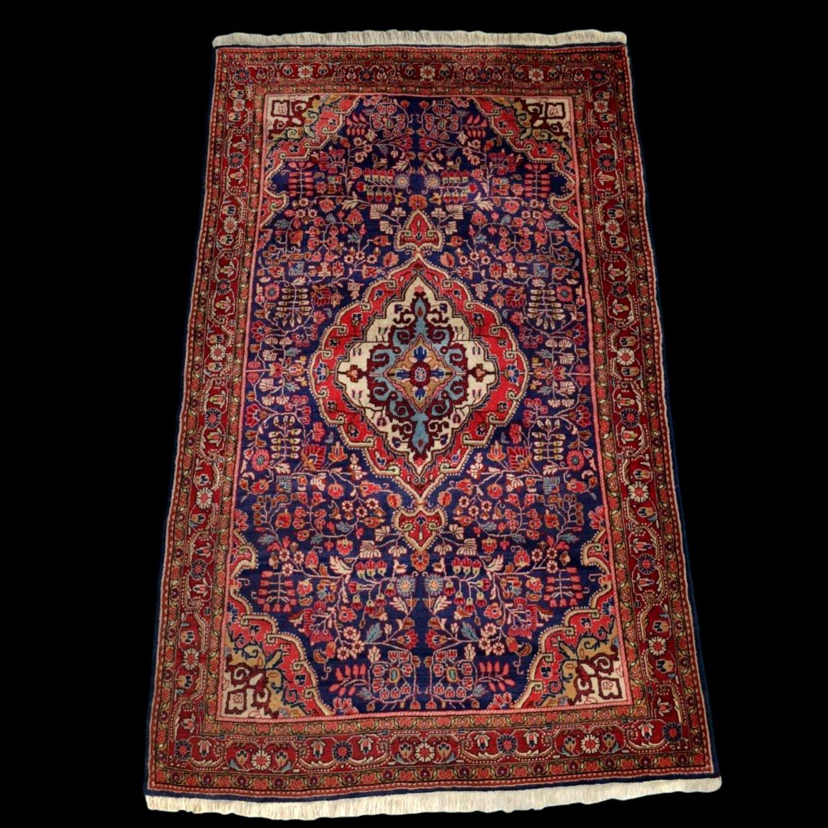 Tapis Sarough, 128 x 215 cm de long, laine kork nouée main en Iran vers 1980 en parfait état-photo-3