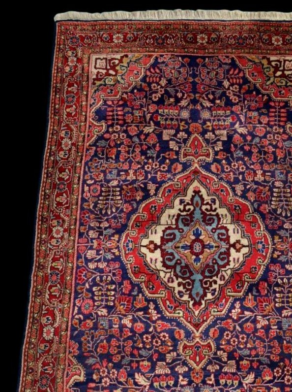 Tapis Sarough, 128 x 215 cm de long, laine kork nouée main en Iran vers 1980 en parfait état-photo-1