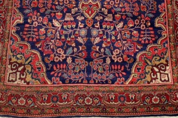 Tapis Sarough, 128 x 215 cm de long, laine kork nouée main en Iran vers 1980 en parfait état-photo-6