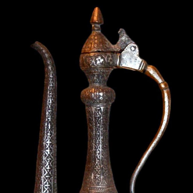 Aiguière,  aftafa " Danse des cerfs" Perse orientale, gravée toutes faces, XIXème siècle-photo-2