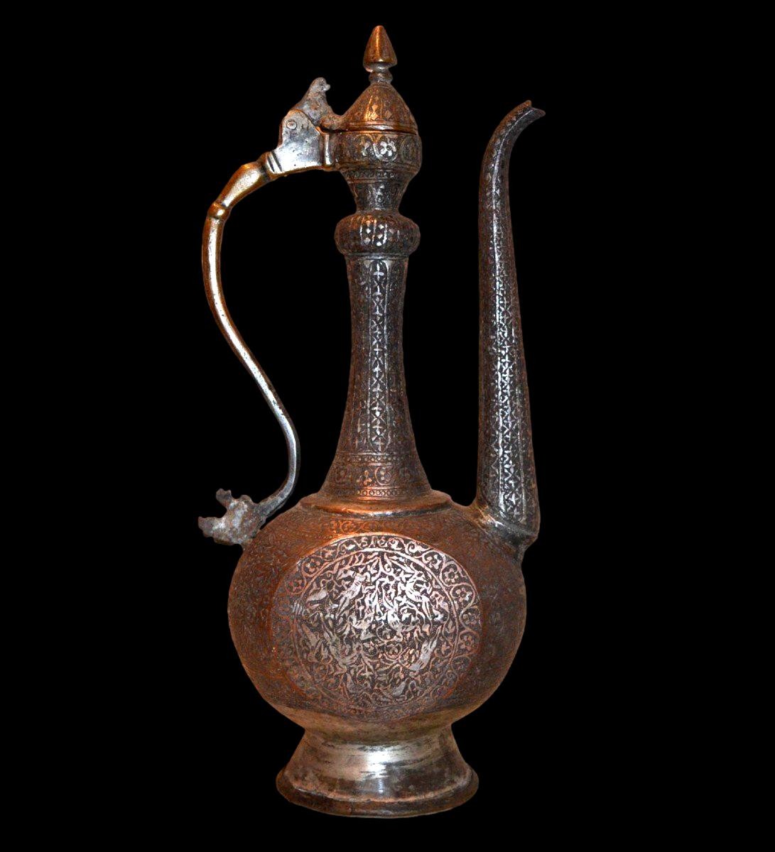 Aiguière,  aftafa " Danse des cerfs" Perse orientale, gravée toutes faces, XIXème siècle-photo-4