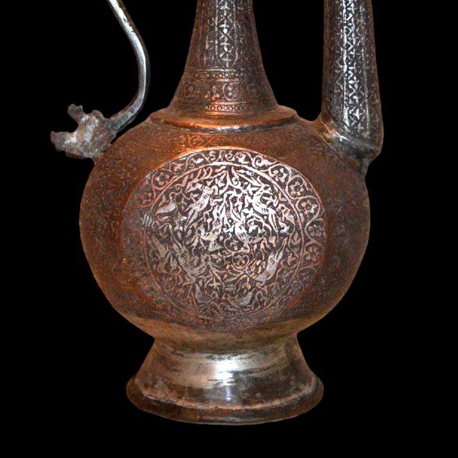 Aiguière,  aftafa " Danse des cerfs" Perse orientale, gravée toutes faces, XIXème siècle-photo-2