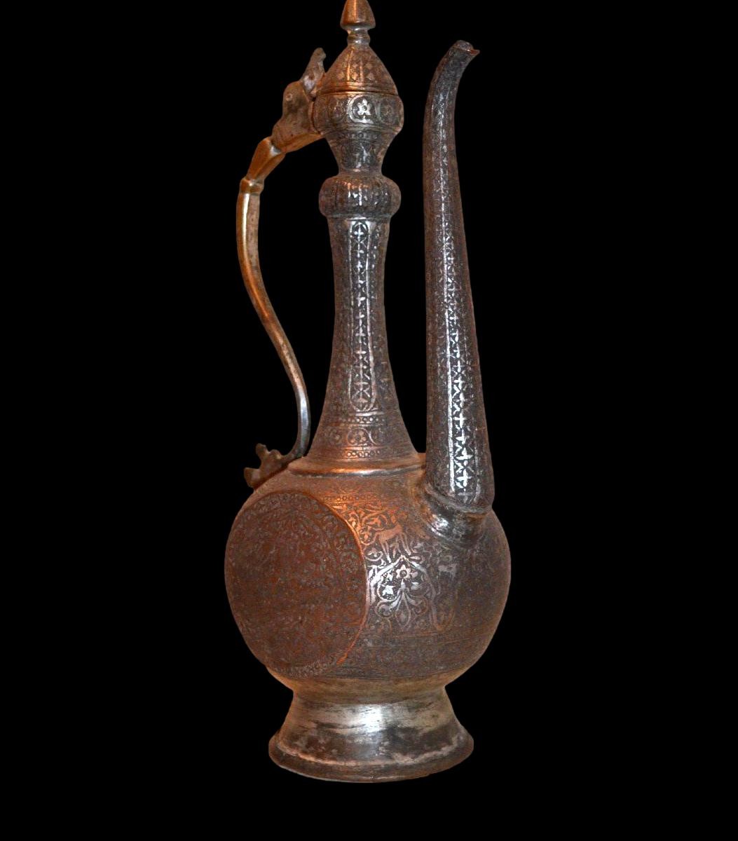 Aiguière,  aftafa " Danse des cerfs" Perse orientale, gravée toutes faces, XIXème siècle-photo-3