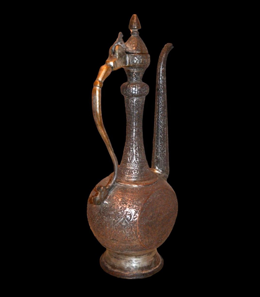 Aiguière,  aftafa " Danse des cerfs" Perse orientale, gravée toutes faces, XIXème siècle-photo-5