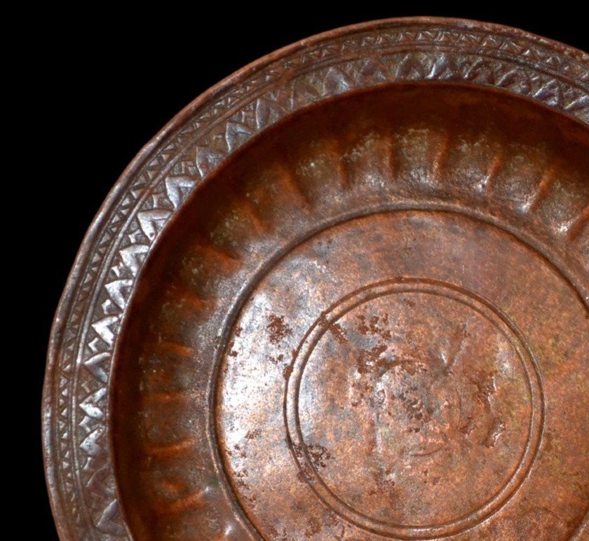 Bassin ancien godronné duTurkménistan, XVIIIème-XIXème siècle, Asie centrale, très bel état-photo-3