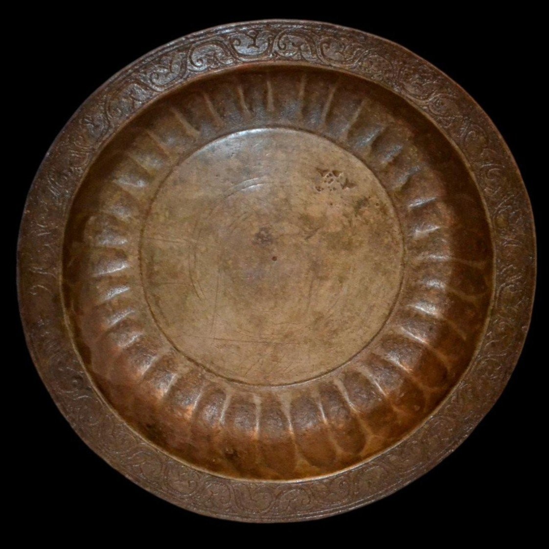 Bassin ancien godronné duTurkménistan, XVIIIème-XIXème siècle, Asie centrale, très bel état-photo-6