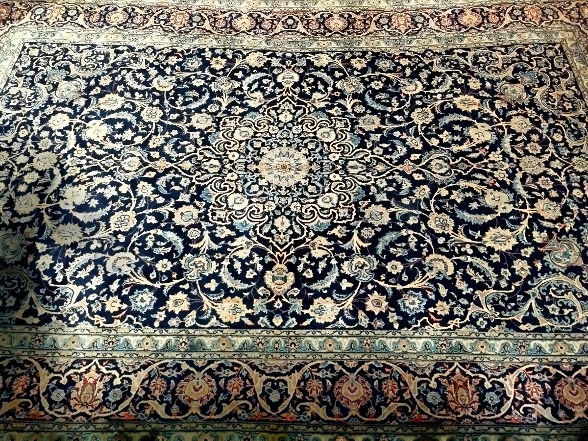 Tapis Na'in, 254 x 382 cm, laine Kork & soie nouées main en Iran, vers 1980, en très bon état-photo-2