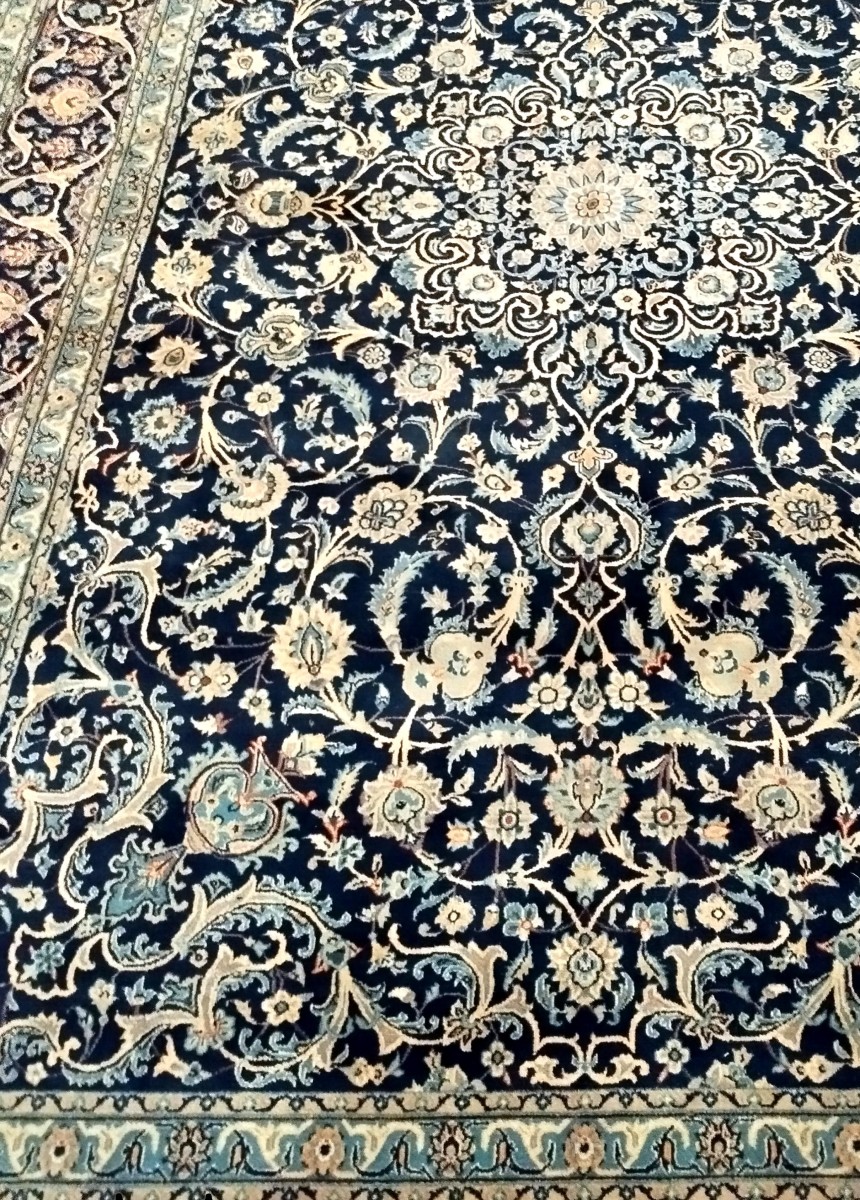 Tapis Na'in, 254 x 382 cm, laine Kork & soie nouées main en Iran, vers 1980, en très bon état-photo-1