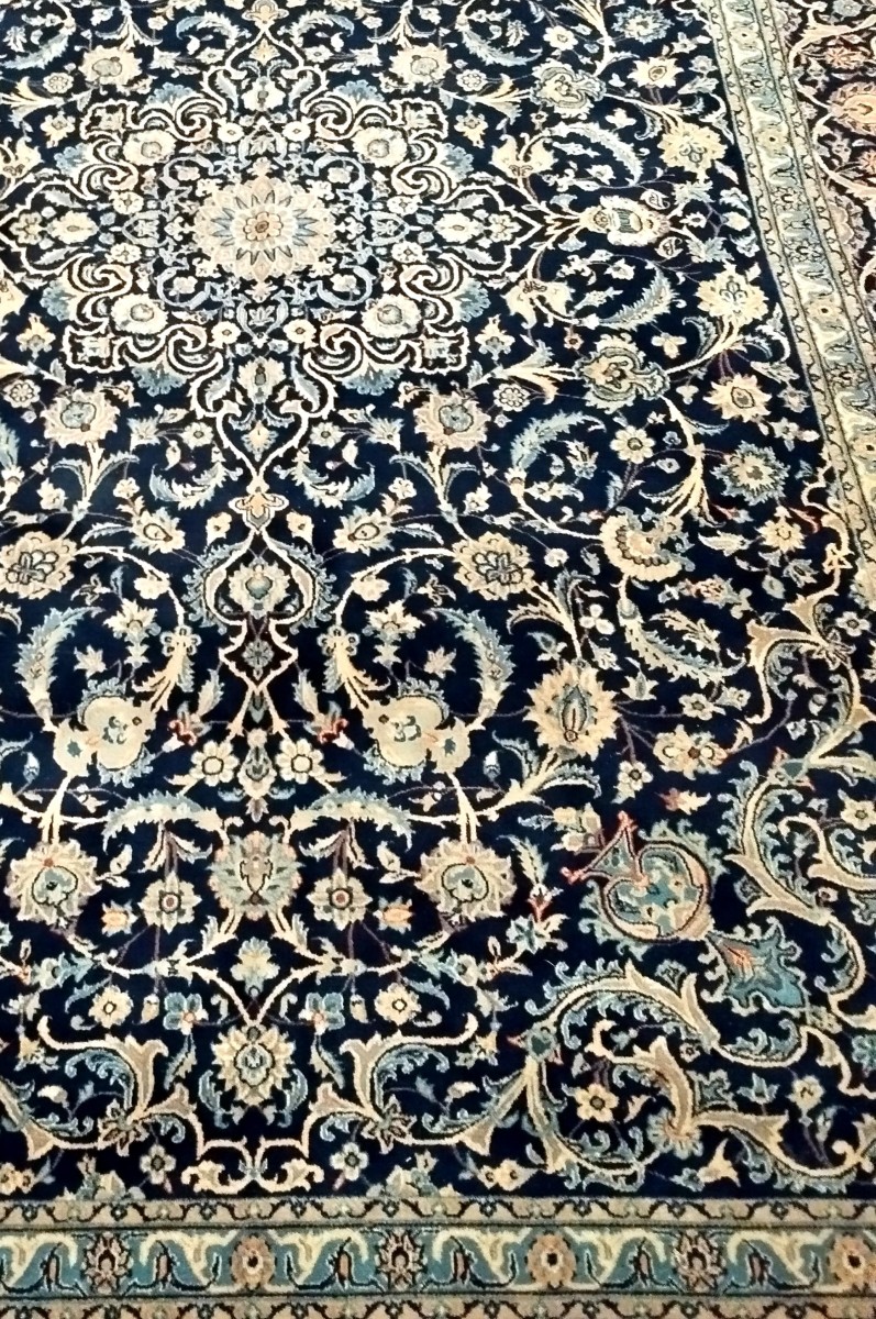 Tapis Na'in, 254 x 382 cm, laine Kork & soie nouées main en Iran, vers 1980, en très bon état-photo-2