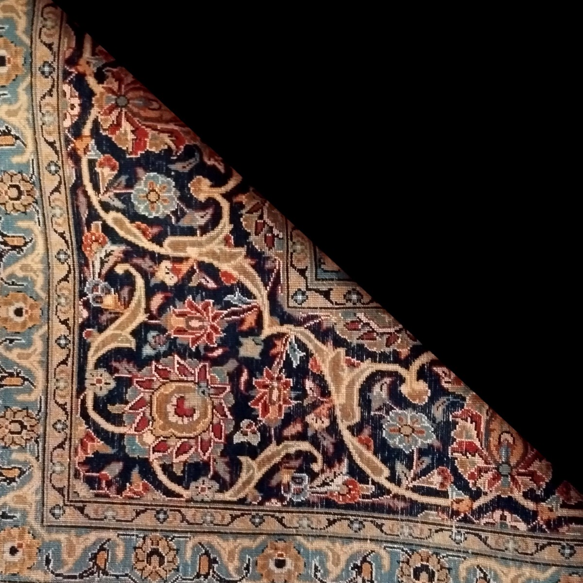 Tapis Na'in, 254 x 382 cm, laine Kork & soie nouées main en Iran, vers 1980, en très bon état-photo-7