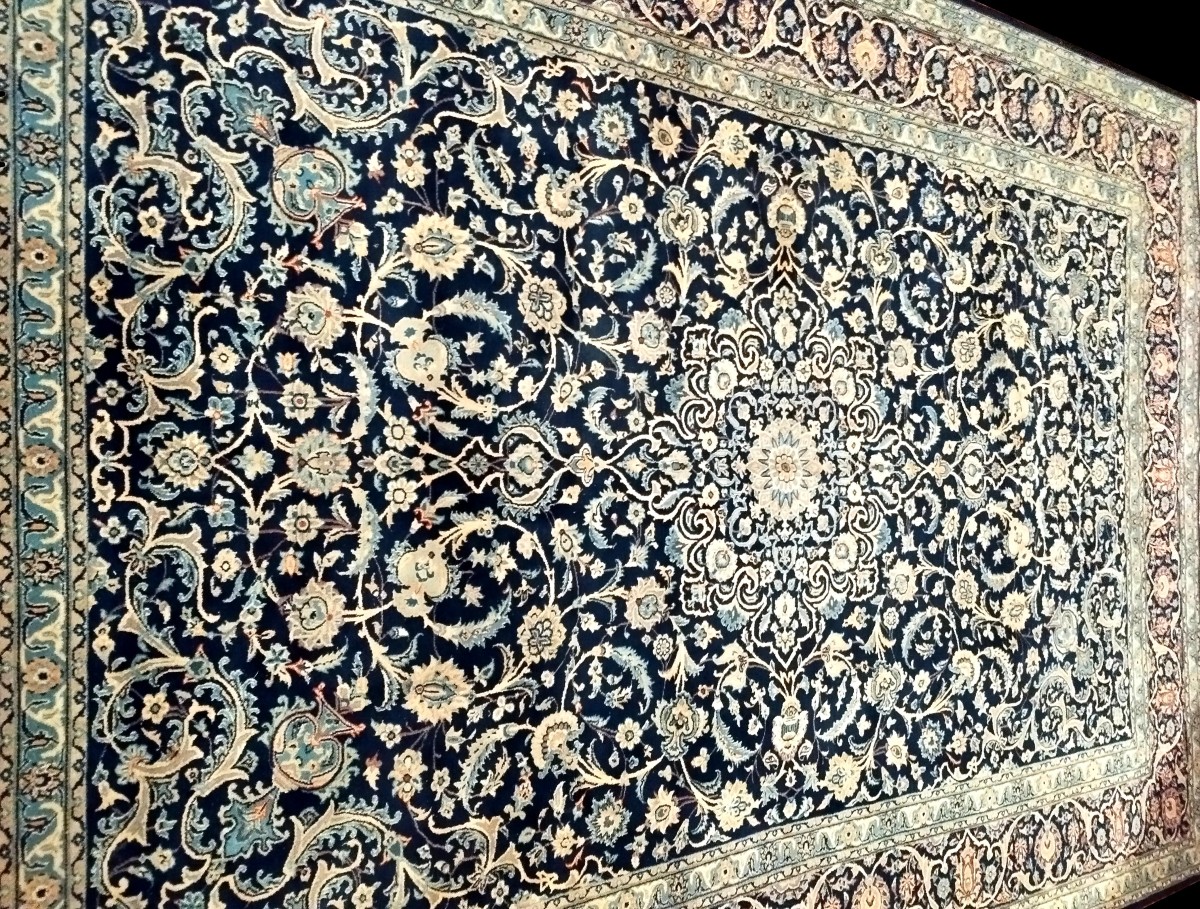 Tapis Na'in, 254 x 382 cm, laine Kork & soie nouées main en Iran, vers 1980, en très bon état-photo-8
