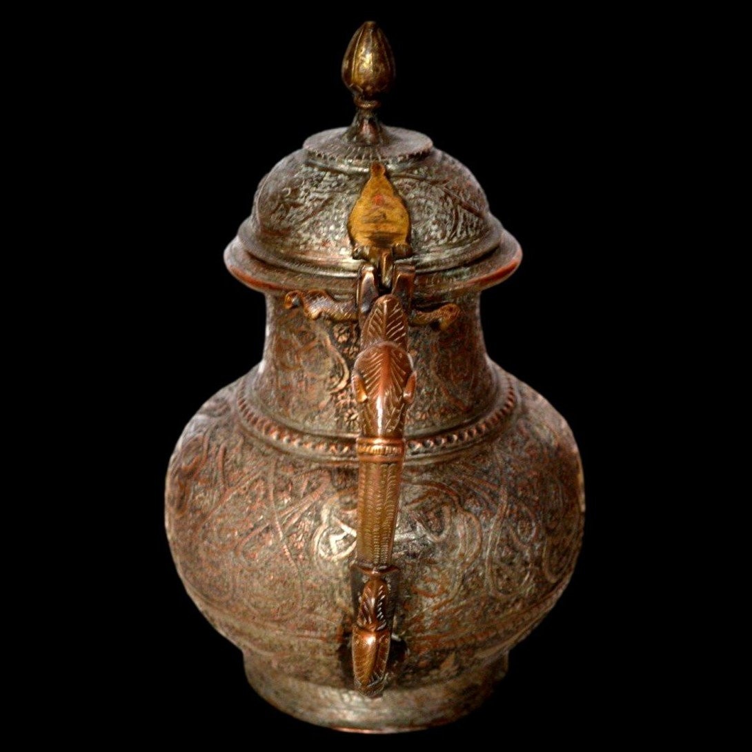 Aftabé, aiguière en bronze étamé très ouvragé, Asie centrale du XIXème siècle, très bon état-photo-4