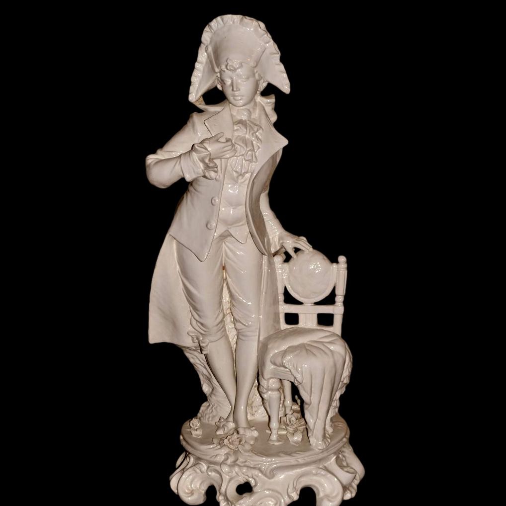 Dandy vénitien, Domenico Poloniato, importante faïence 81 cm, Italie 1960, très bon état-photo-2