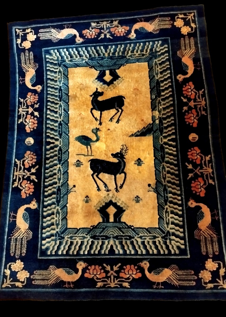 Taoist Scholar's Rug, 126 X 170 Cm, Wool & Silk, Manchuria, China 1880-1900, Very Good Condition-photo-2