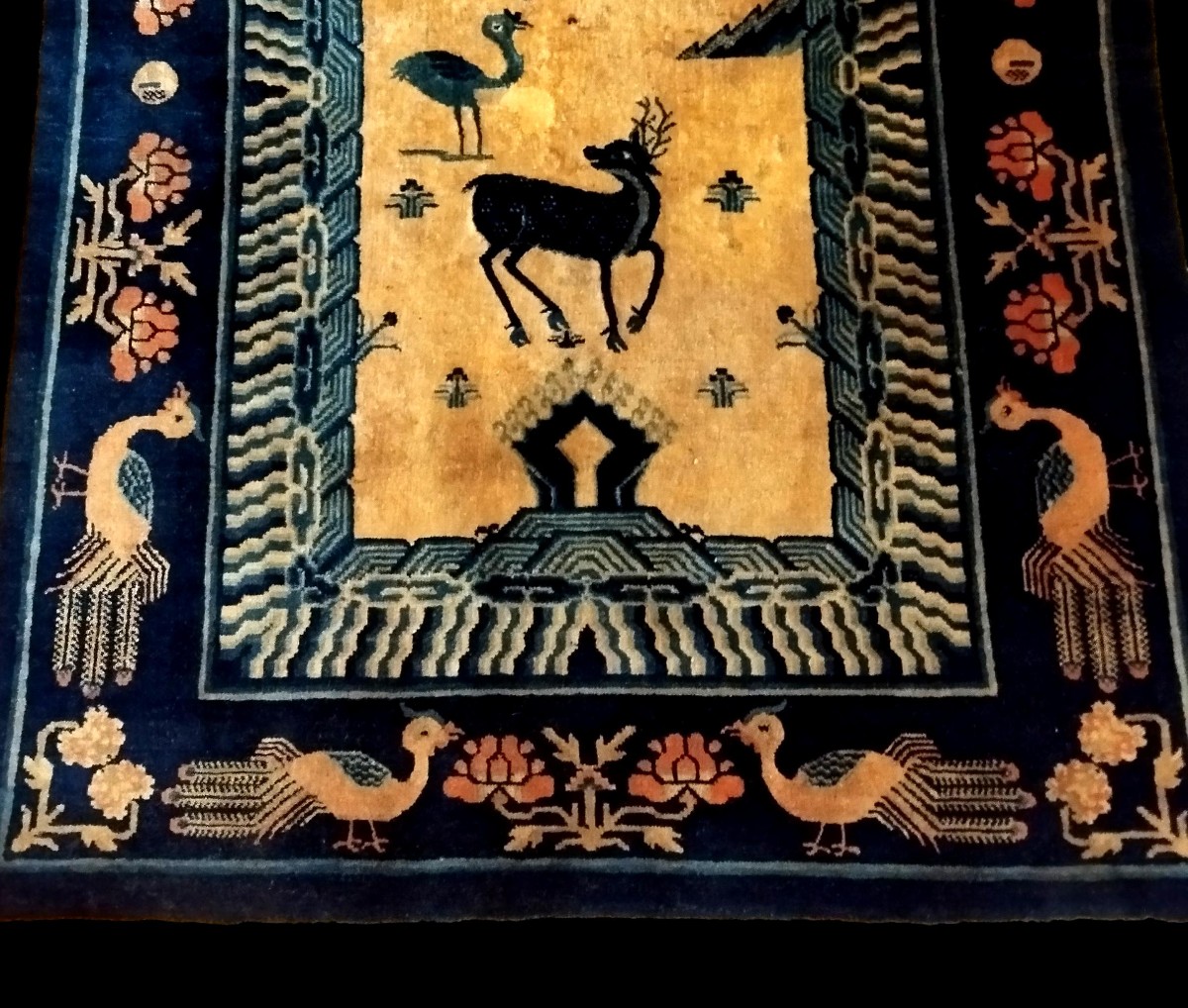 Taoist Scholar's Rug, 126 X 170 Cm, Wool & Silk, Manchuria, China 1880-1900, Very Good Condition-photo-4