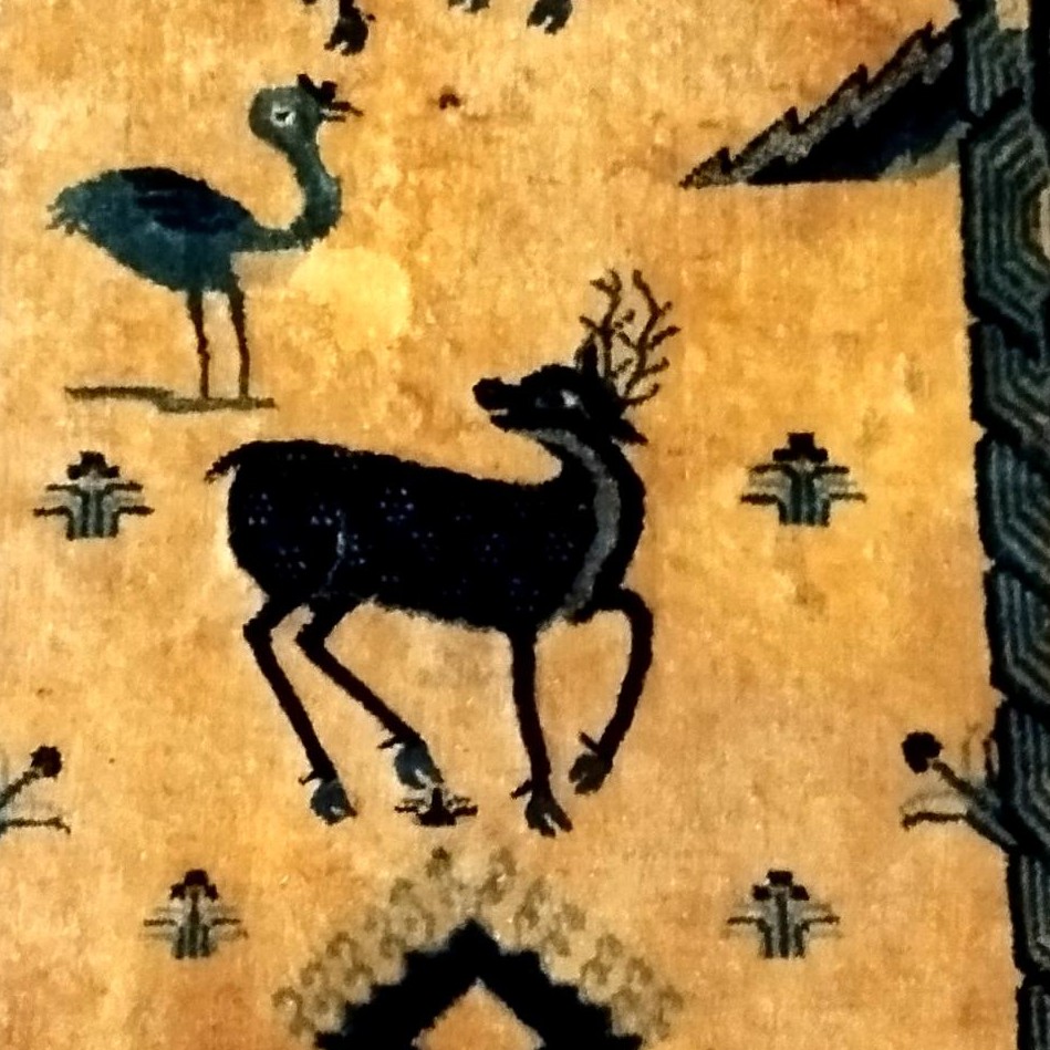 Taoist Scholar's Rug, 126 X 170 Cm, Wool & Silk, Manchuria, China 1880-1900, Very Good Condition-photo-3