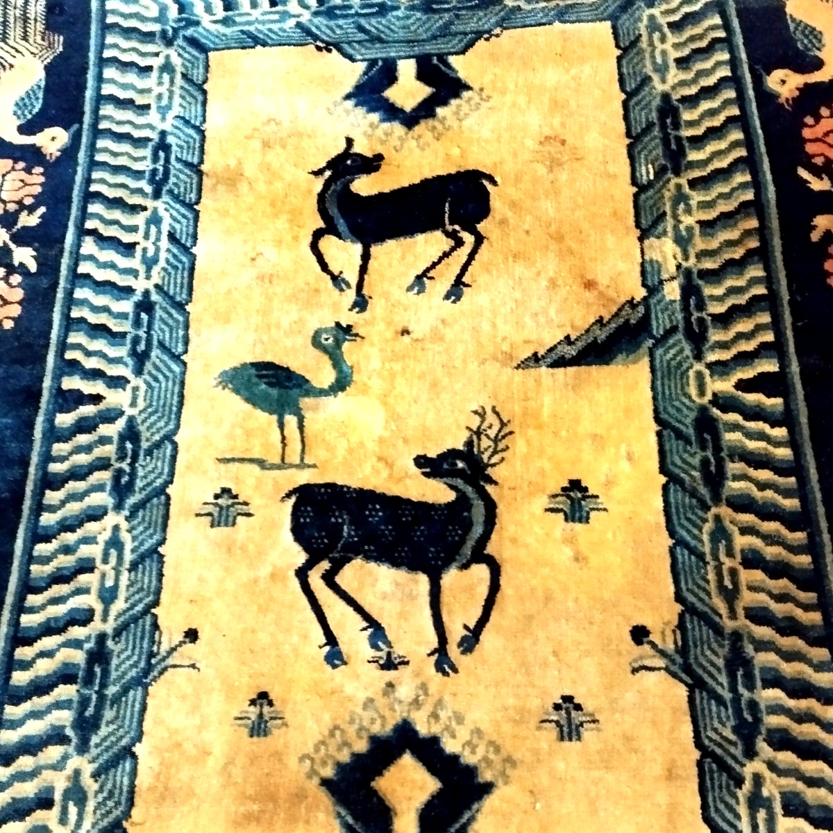 Taoist Scholar's Rug, 126 X 170 Cm, Wool & Silk, Manchuria, China 1880-1900, Very Good Condition