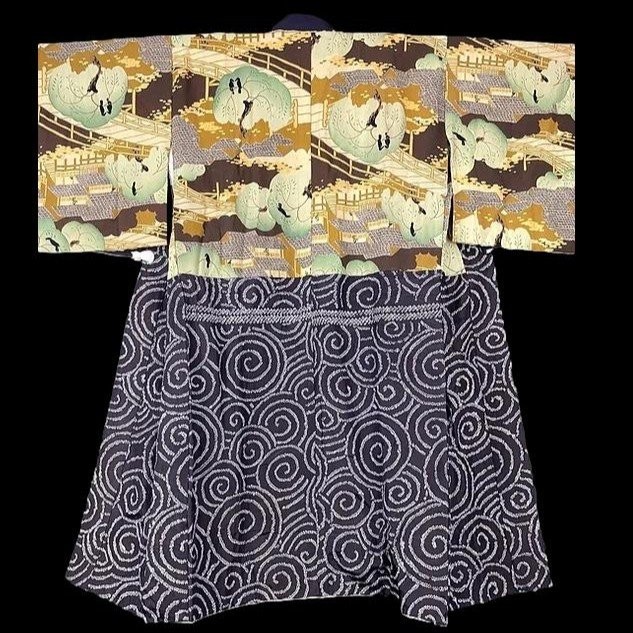 Men's Silk-on-silk Nagajuban, Tsumugi, Silk Pongee, Japan Circa 1950-photo-3