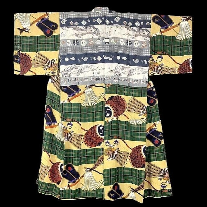 Men's Silk-on-silk Nagajuban, Tsumugi, Silk Pongee, Japan Circa 1950