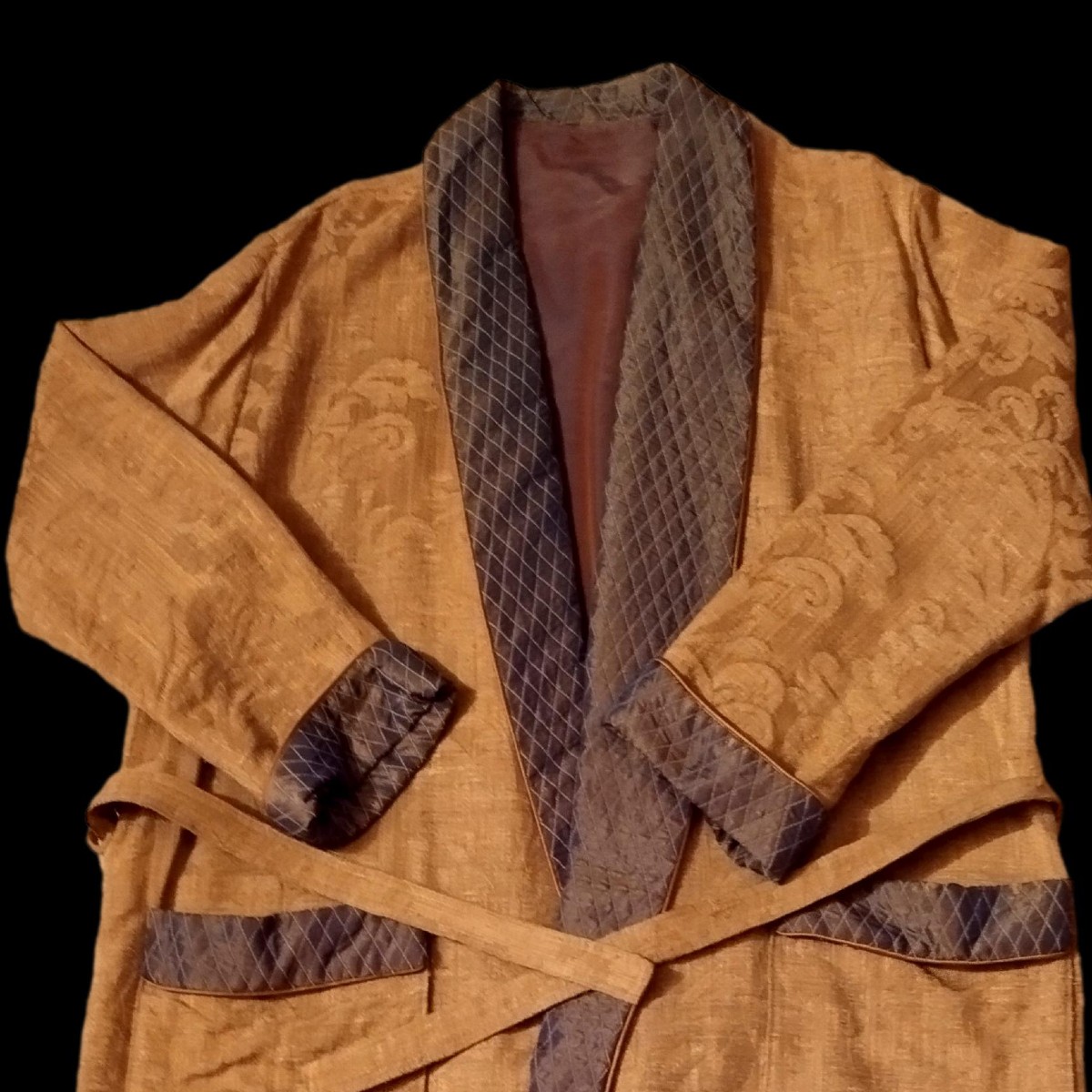 Manteau d'intérieur Homme, damas de soie, taffetas, marque Alwin, 1980, parfait état-photo-2
