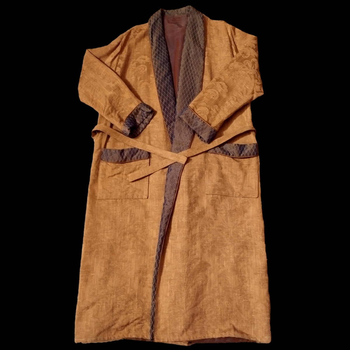 Manteau d'intérieur Homme, damas de soie, taffetas, marque Alwin, 1980, parfait état