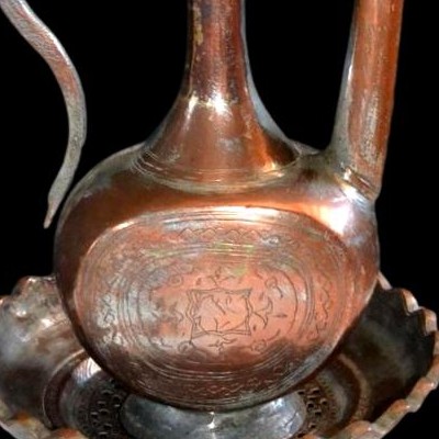 Aiguière "aftafa" et son bassin, cuivre étamé, Azerbaïdjan, fin XIXème, début XXème-photo-1