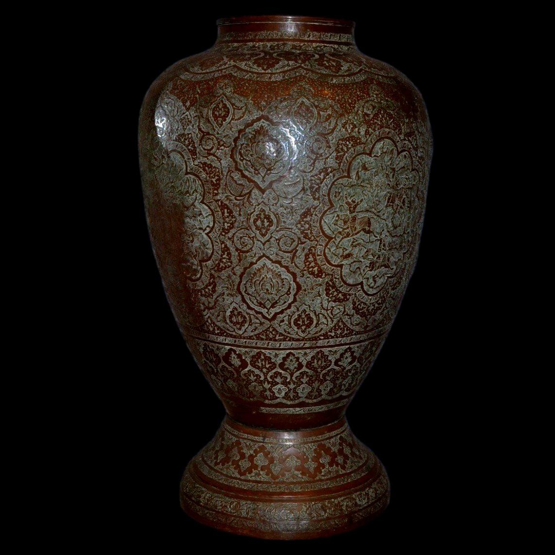 Vase aux étoiles & arabesques, Ht 46 cm, laiton & cuivre, Maroc, XIXème siècle, collection-photo-8