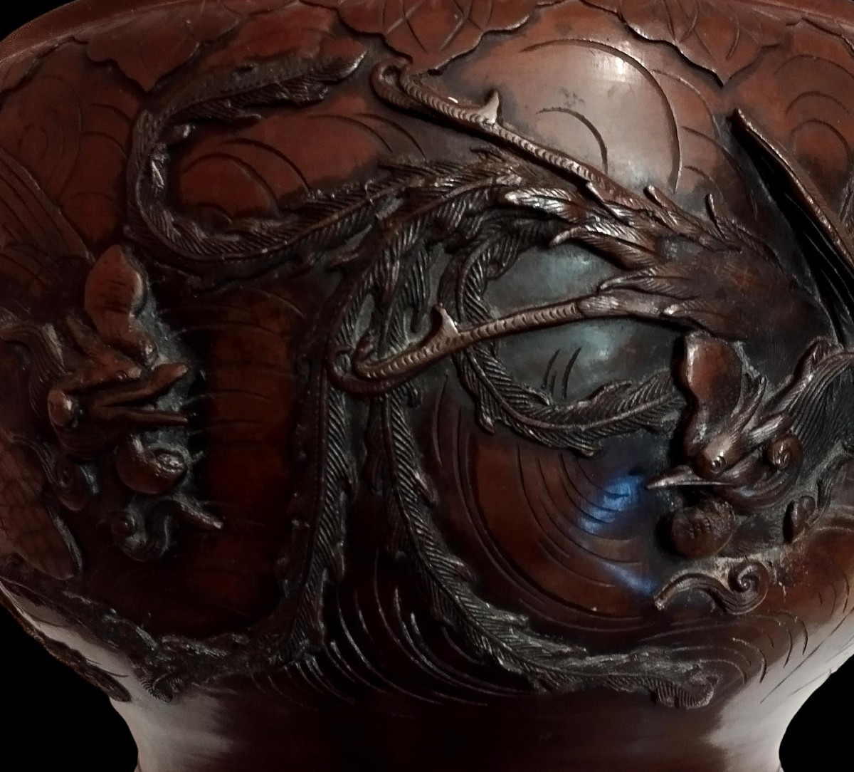 Bassin en bronze décoré en haut-relief, Japon, ère Meiji .1880 - 1900, très bon état collection-photo-2