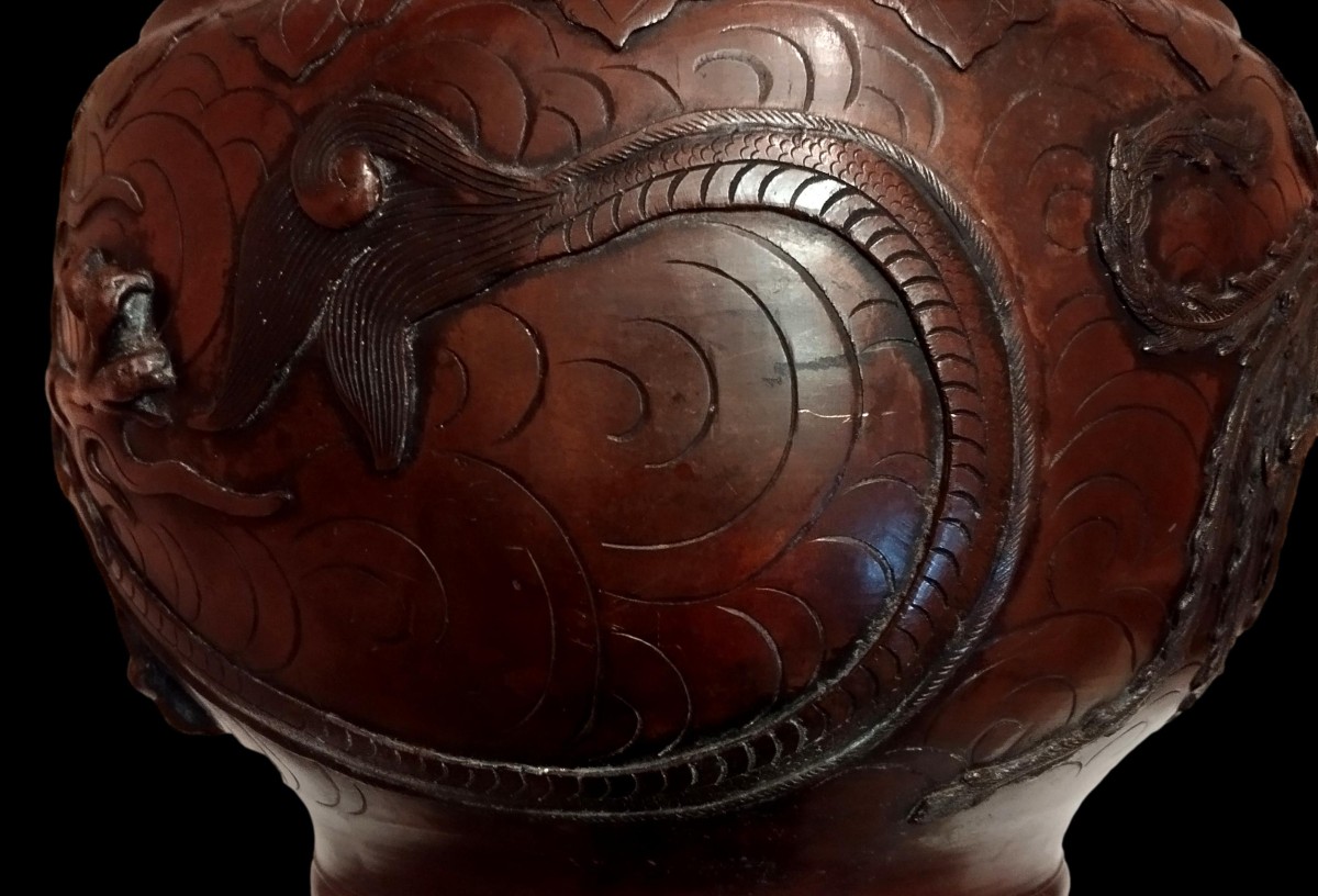 Bassin en bronze décoré en haut-relief, Japon, ère Meiji .1880 - 1900, très bon état collection-photo-4