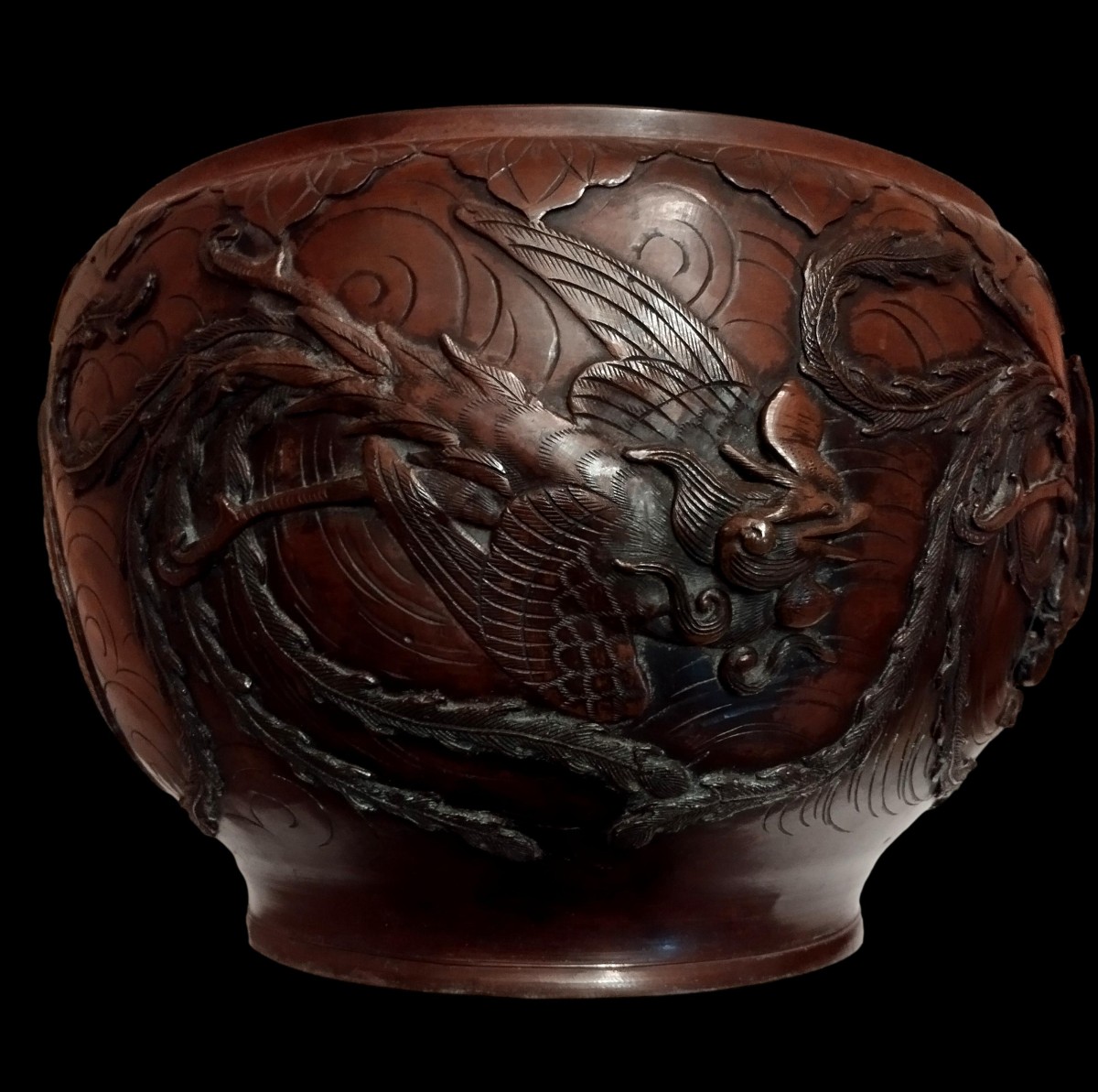 Bassin en bronze décoré en haut-relief, Japon, ère Meiji .1880 - 1900, très bon état collection-photo-5